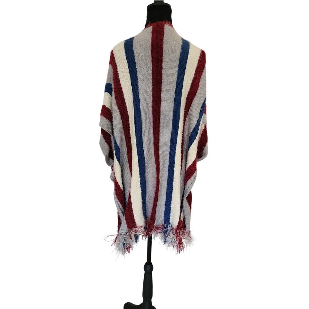 KORI America Womens M/L Striped Eyelash Fringe Boho Kimono Cardigan Sweater - Picture 2 of 6